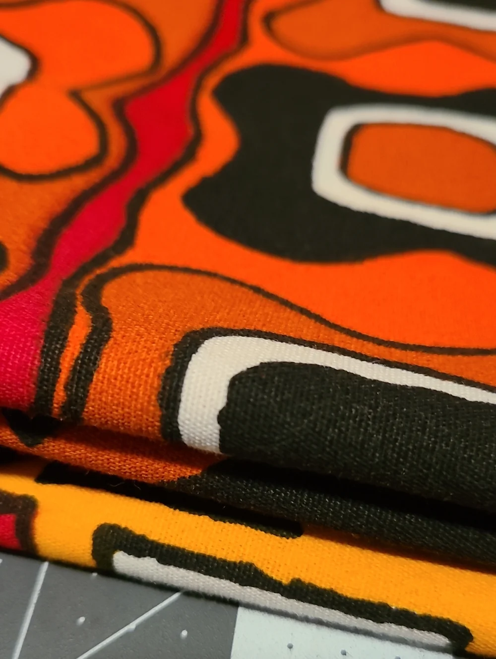 Geometric Fabric Red Brown Orange Yellow White
